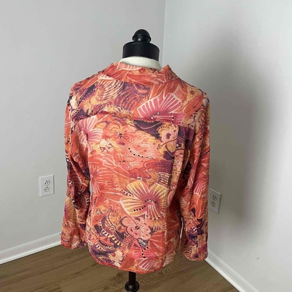 Chicos‎ Multicolor Floral Collared Button Down Silk Top Size Large - Picture 11 of 15